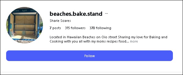 Beaches Bake Stand Instagram - roadside stand in Hawaiian Beaches